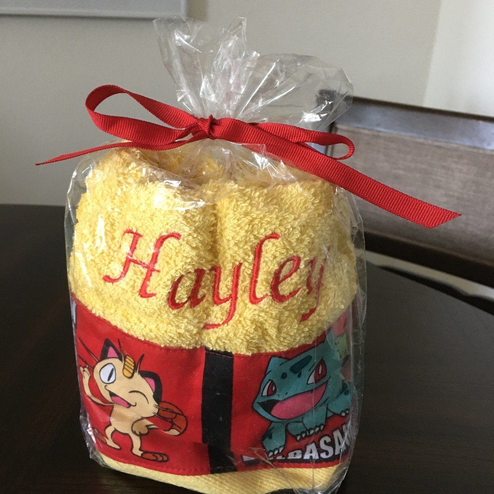 Custom Personalized  Embroidered Name “Hayley” Pokémon Hand Towel